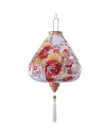 Painted Chinese Cloth Lantern Traditional White & Red Flowers Home Garden Hanging Decorative Lampshade 14"