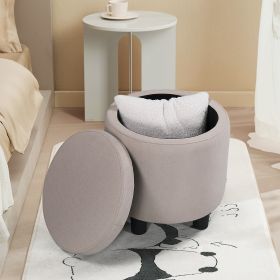 JST Home Decor Upholstered Round Fabric Tufted Footrest Ottoman, Ottoman with Storage for Living Room & Bedroom, Decorative Home Furniture, Beige