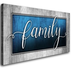 Family Canvas Wall Art-Navy Blue Family Wall Decor-Family Word Sign Canvas Prints Picture Painting Modern Artwork for Bedroom Living Room Home Decorat