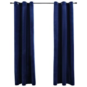 Blackout Curtains with Rings 2 pcs Navy Blue 37"x95" Velvet