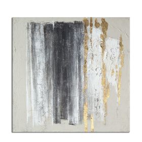 Ha's Art Top Selling Handmade Gold Foil Abstract Oil Painting Wall Art Modern Minimalist White and Black Picture Canvas Home Decor For Living Room Bed (size: 150x150cm)