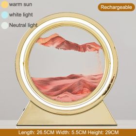 3D Hourglass LED Lamp 360Â° Moving Sand Art Table Lamp Sandscapes Quicksand Night Light Living Room Accessories Home Decor Gifts (Color: Gold-Red 29CM, Ships From: China)