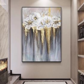 Foil golden flowers hand painted oil painting on canvas abstract large painting wall picture for home office decor (size: 70x140cm)