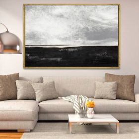 Hand Painted Abstract Oil Painting Black White Textured Abstract Wall Art Picture Living Room Bedroom Wall Decor Frameless (size: 90x120cm)