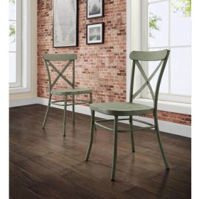 Distressed white dining chairs; set of 2; assorted finishes (Color: Green, Material: Metal)