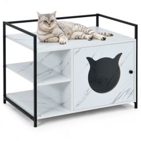 The 2-in-1 Hidden Cat Washroom And Side Table Furniture Cabinet (Color: White, type: Nightstand)