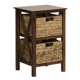 3/4-Tier Nightstand with 2/3 Seagrass Baskets Narrow X-Design (size: 2 Baskets)