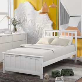 Wood Platform Bed Twin size Platform Bed (Color: White)